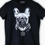 Black Organic T-shirt with French Bulldog print encrusted with Swarovski Crystals 